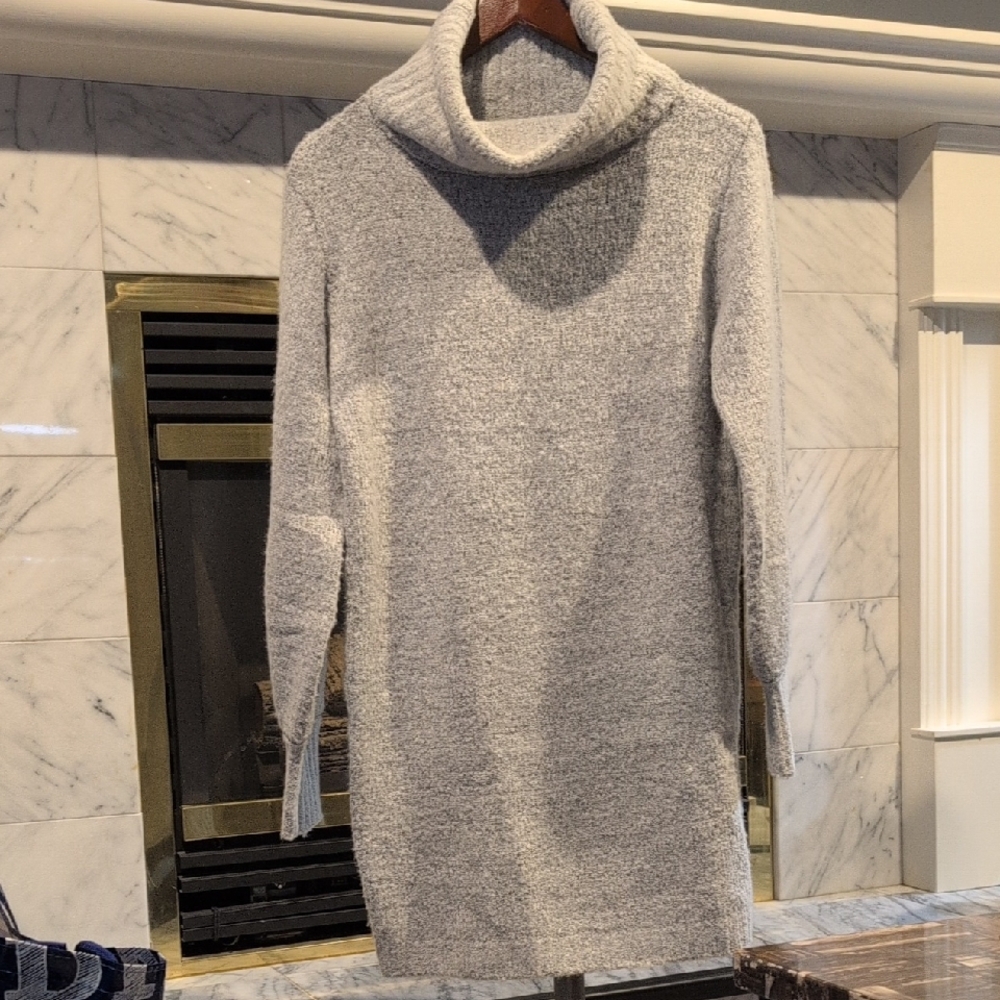 Guess Grey Marled Cowl Neck Sweater Dress Tunic Long Ribbed Cuff Az Med